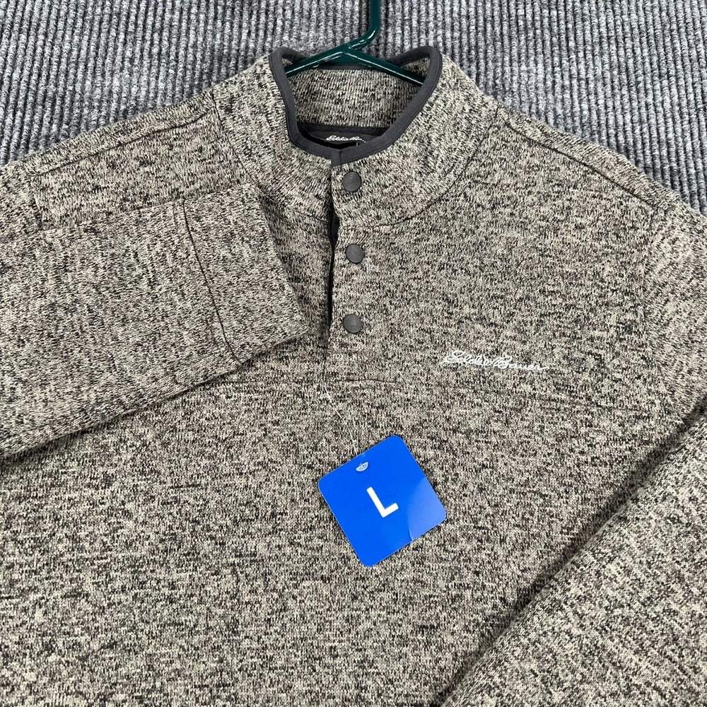 Eddie Bauer Pullover Fleece Mens Large Green Long Sleeve 1/4 Snap Casual New - Picture 4 of 14